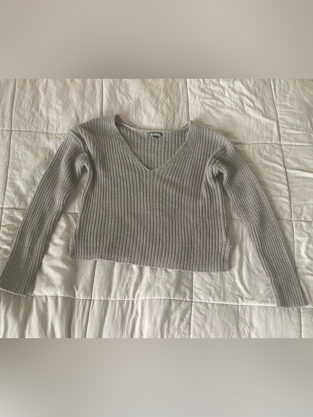 wild fable Ribbed V-Neck Sweater - Light Gray